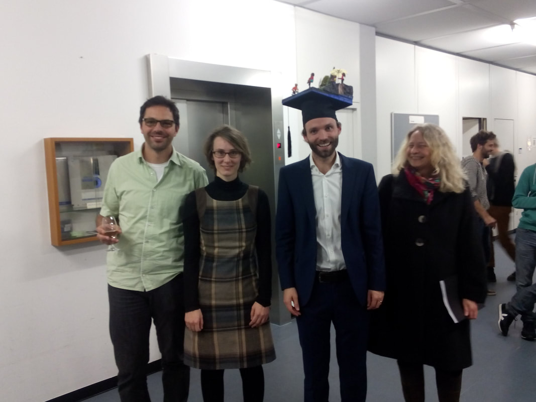 Matthias Sprenger with his PhD committee: Markus Weiler, Christine Stumpp, Fritzi Lang